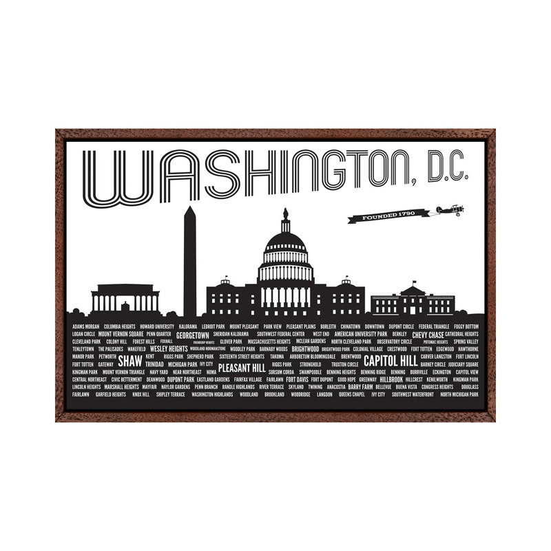 Washington DC Neighborhoods by Benton Park Prints - Print on Canvas, Classic Brown Wood Framed, 101.6 cm H x 66.04 cm W