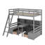 Lit mezzanine simple avec tablettes de rangement, tiroirs, siège et bureau-250222472