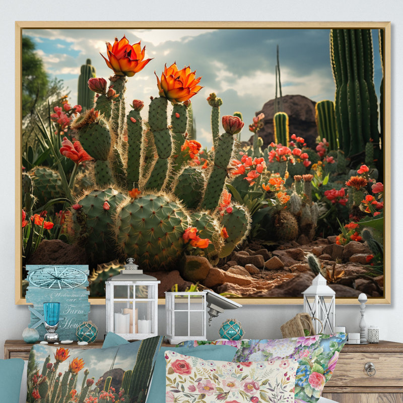 Cactus vert corail - II, H 24 po x l 32 po x P 1 po, Cadre naturel flottant