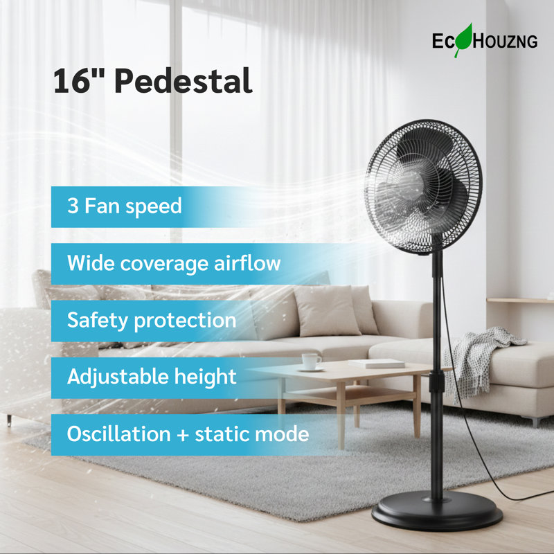 Ventilateur sur socle oscillant 16 po Ecohouzng