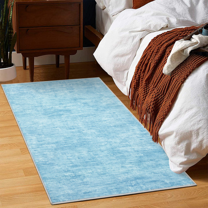 Washable Solid Color Textured Thin Indoor Rug, Low Pile Area Rug with Soft Surface, Non Slip Backing, Easy Clean Design for Living Room, Bedroom, Dorm, Home Office