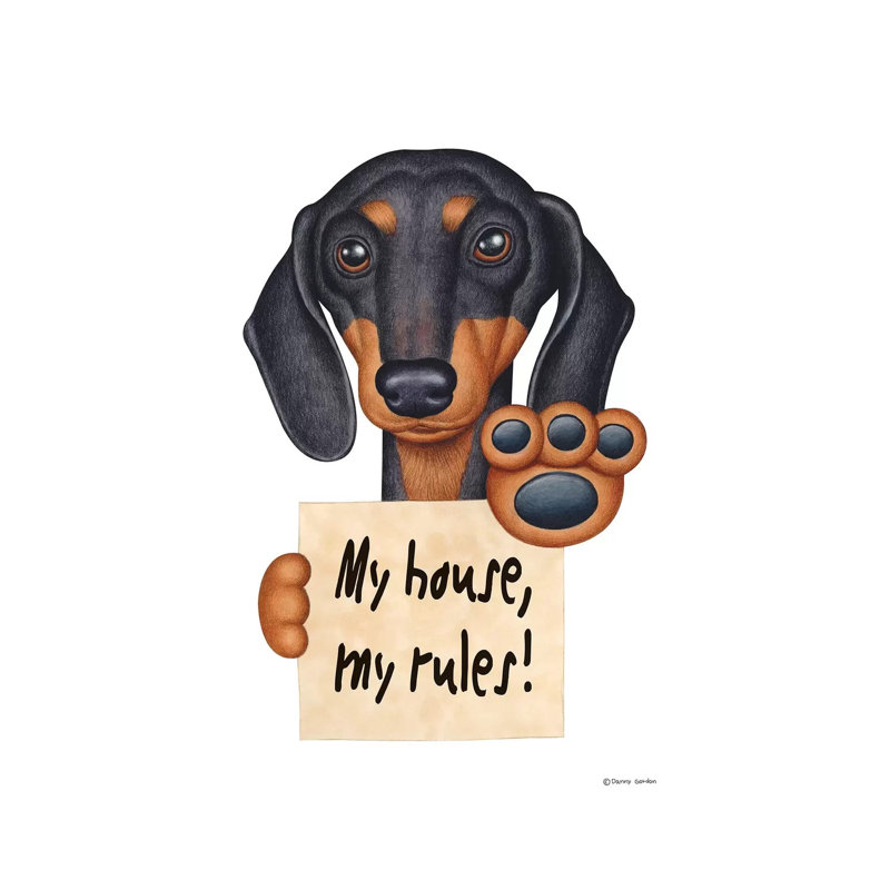 «Dachshund My House» par Danny Gordon - peinture sur toile tendue, H 12 po x l 8 po x P 0,75 po