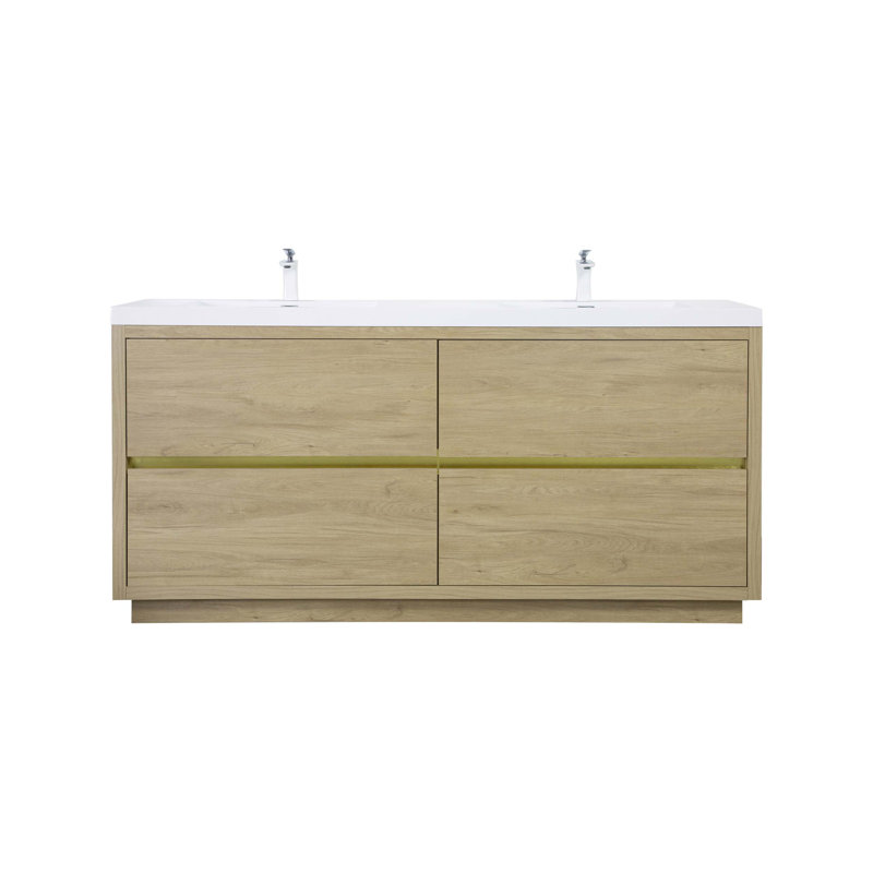 Meuble-lavabo autoportant avec lavabos doubles, armoire de rangement avec comptoir et tiroirs à fermeture en douceur, idéal pour les salles de bain organisées et confortables