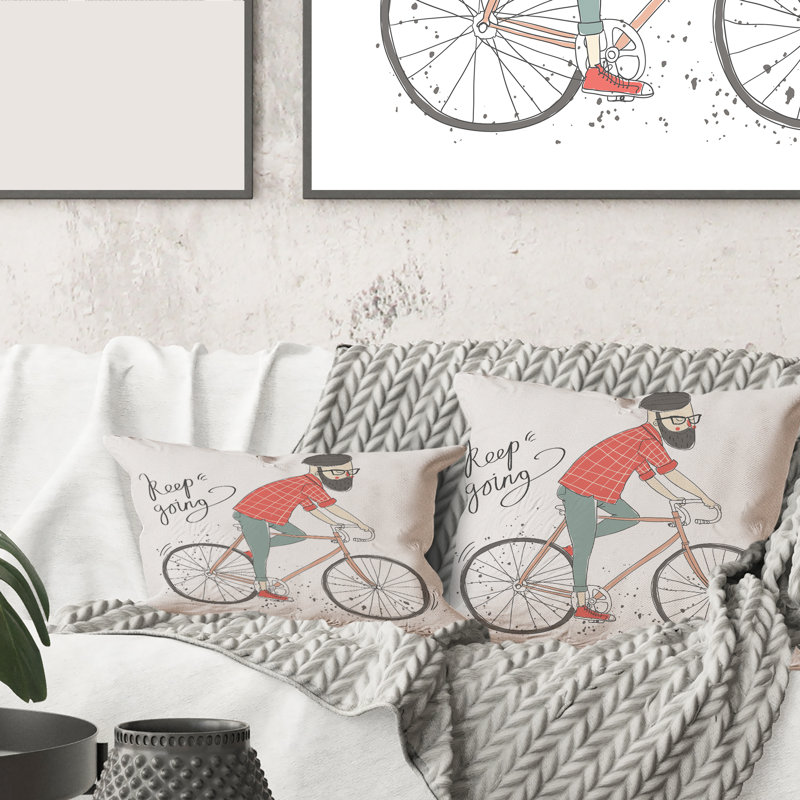 Carré, homme hipster à bicyclette - Coussin décoratif pour enfant, 16" x 16"