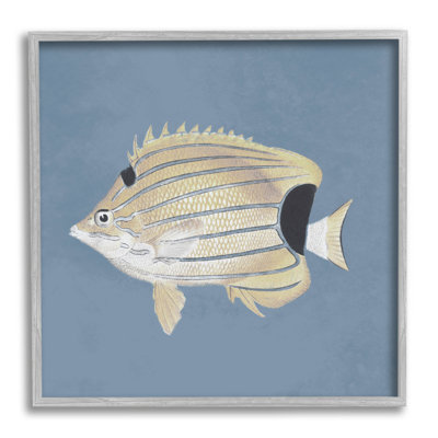 Portrait de poisson rayé sur fond bleu, estampe numérique par Piddix