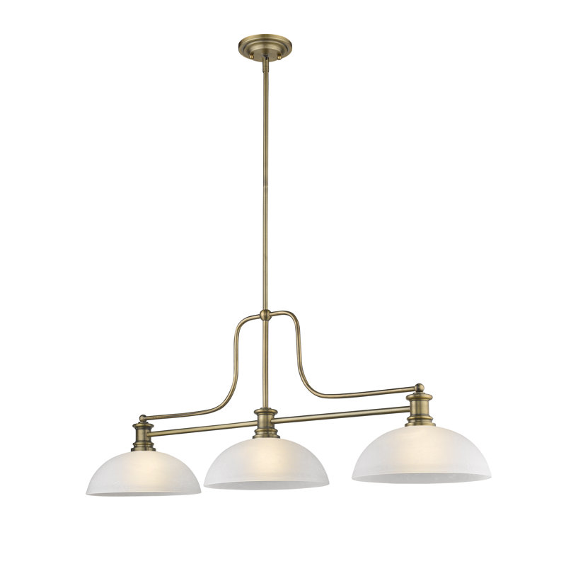 Luminaire suspendu linéaire à 3 lumières pour îlot de cuisine Hagood, Lin blanc, Laiton héritage