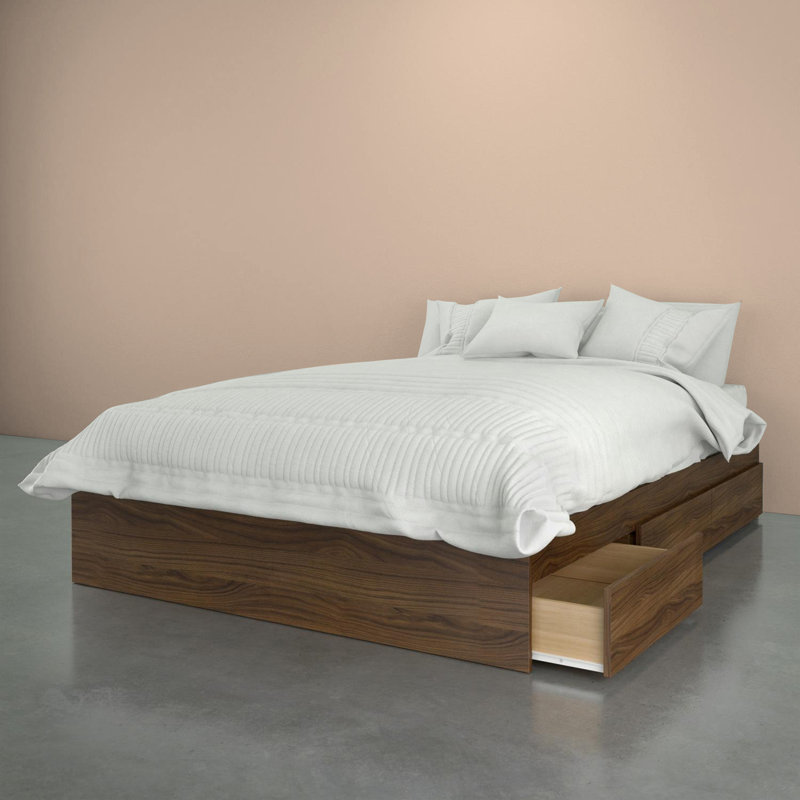Lit en bois avec rangement (noir), Complète, Noyer