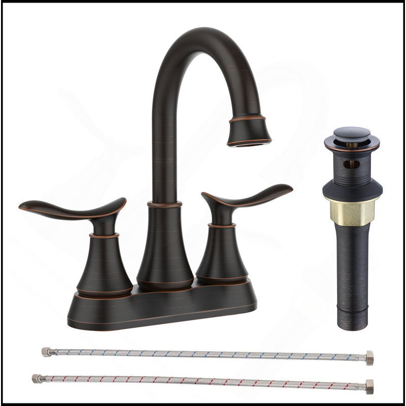 2-Handle 4-Inch Oil Rubbed Bronze Bathroom Faucet, Bathroom Vanity Sink Faucets With Pop-Up Drain And Supply Hoses