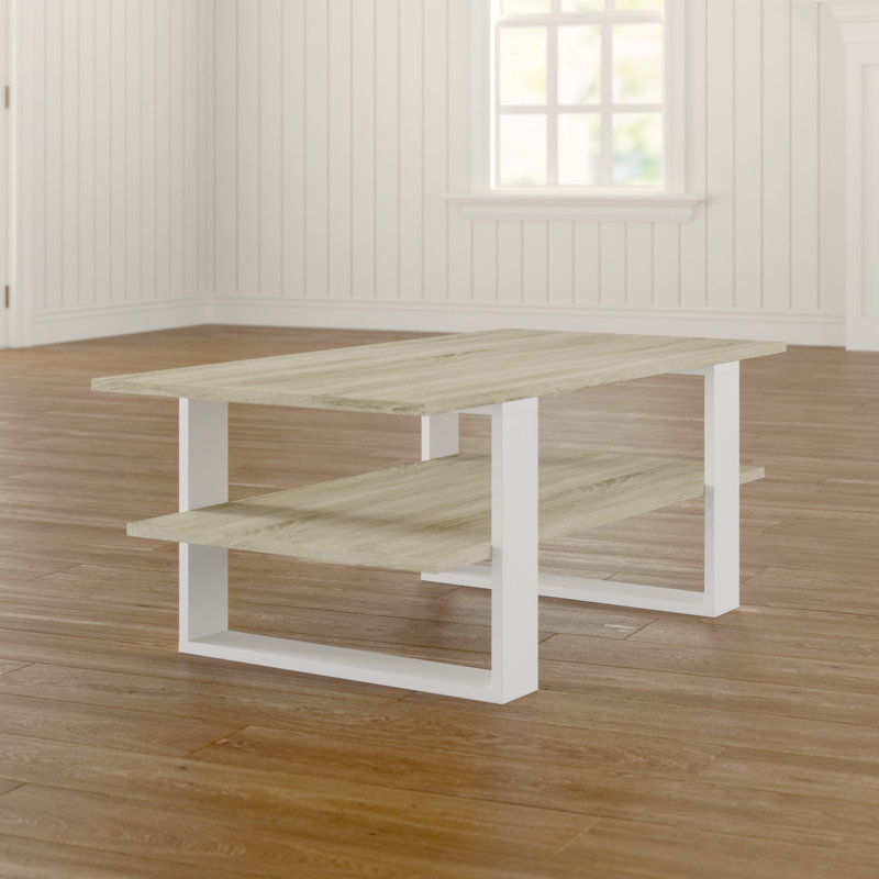 Albee Trestle Coffee Table with Storage, White, White