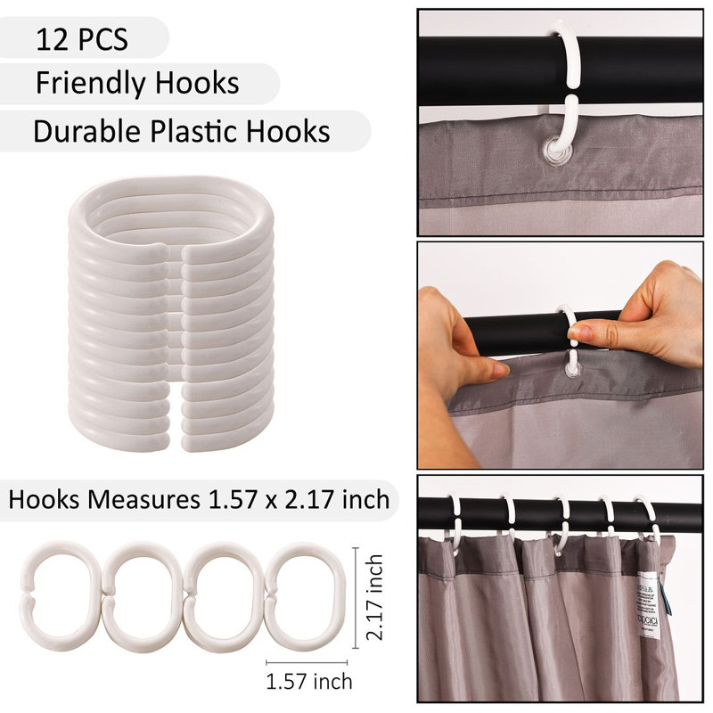 Shower Curtain with Hooks Included, Grey