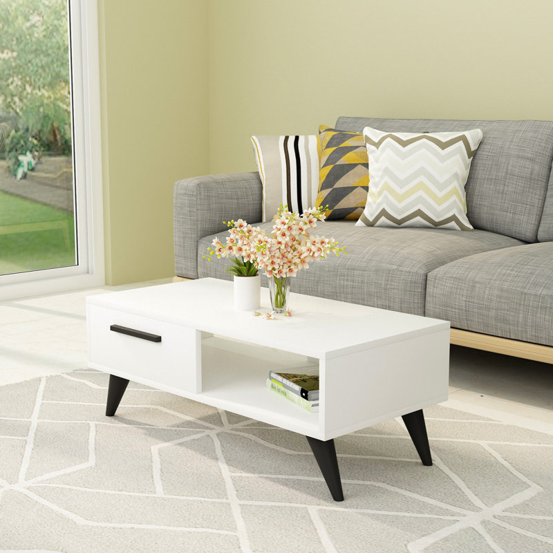 4 Legs Coffee Table, Black/White, White