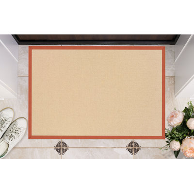 Nannette Handmade Light Beige Berber with Burnt Orange Cotton Border Made in the USA Area Rug