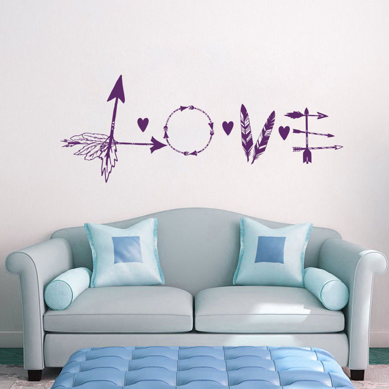 Décalcomanie murale flèche en plumes love, Violet