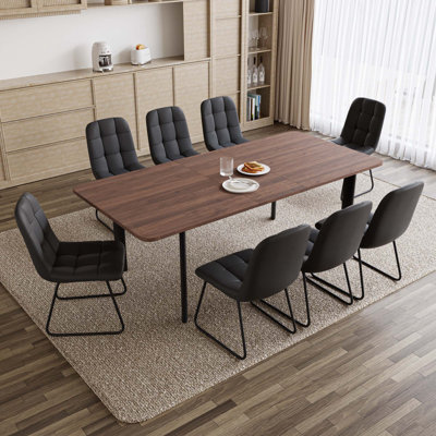 8 - Person Modern Kitchen Dining Set, 63'' to 78.7'' Extendable Dining Table with 32.8"H Upholstered Dining Chairs for 8 Person