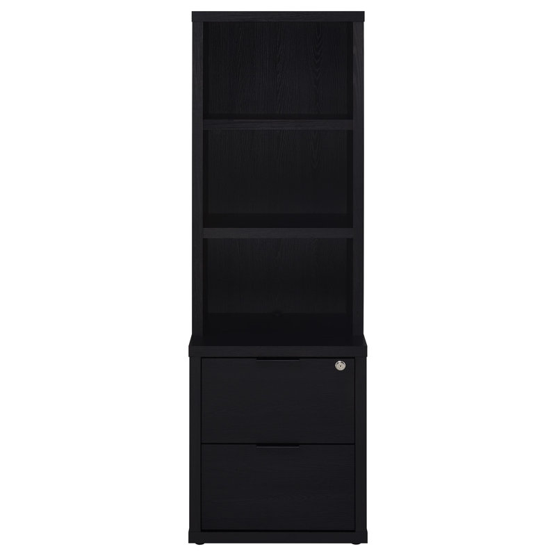 Carnahan 3-Shelf Bookcase Usb And Lockable Drawer, Black