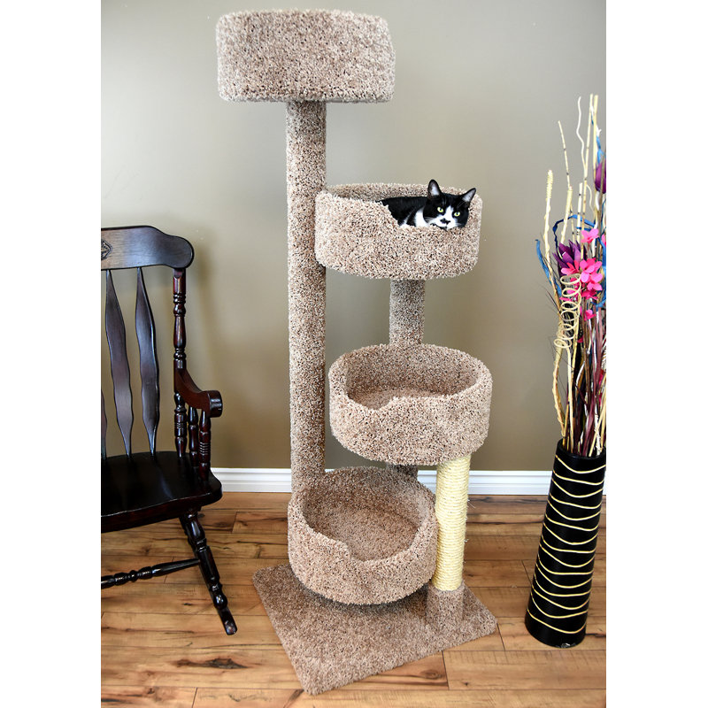 65'' Brown Sisal and Carpet Cat Tree with Perches