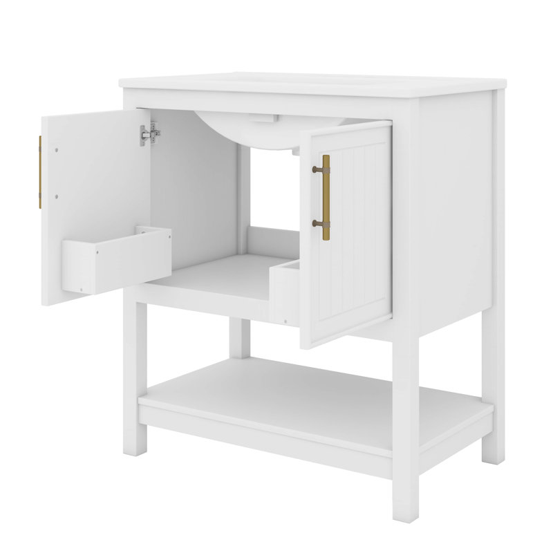 Meuble-lavabo de 30 pouces avec lavabo en céramique et rangement polyvalent, Blanc