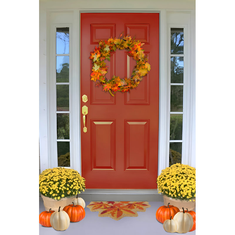 Paillasson antidérapant en PVC The Holiday Aisle®, feuille touffetée rouge, 18 po x 30 po