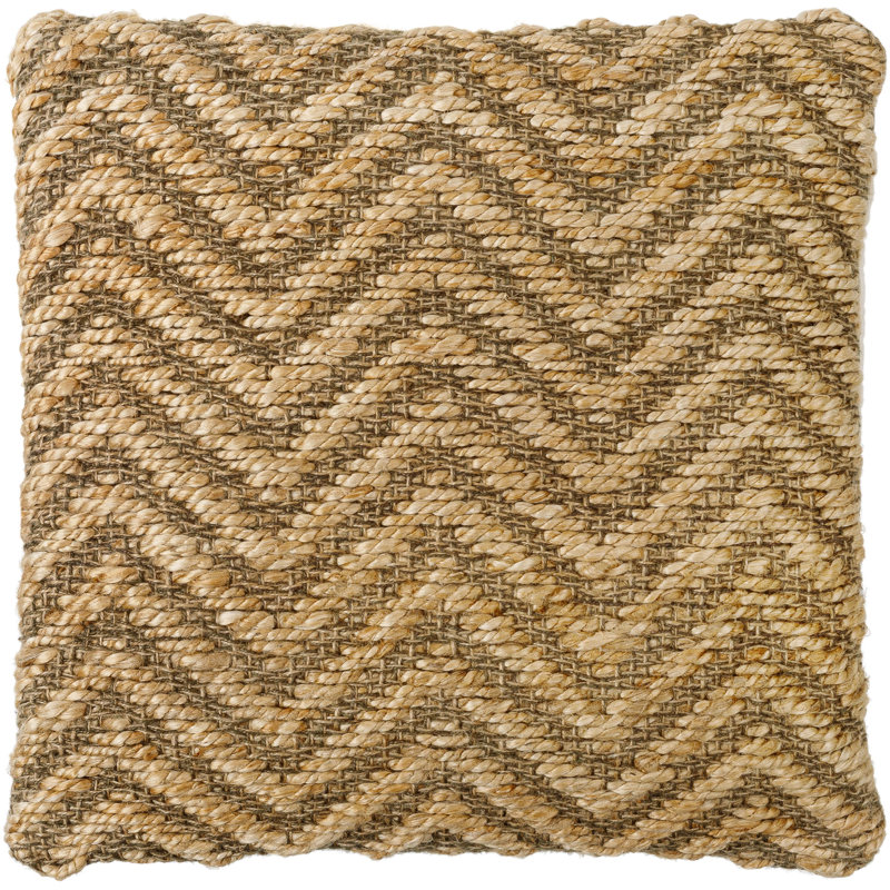 Srinagar Chevron Beige Jute and Cotton Throw Pillow 18" x 18"