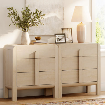 Commode 3 tiroirs pour ensemble de chambre à coucher 2, commode Mid-Century moderne, rangement en bois 6 tiroirs pour le salon de la chambre à coucher