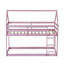 Lit superposé simple au-dessus de simple en bois massif avec échelle, en forme de maison-129416607