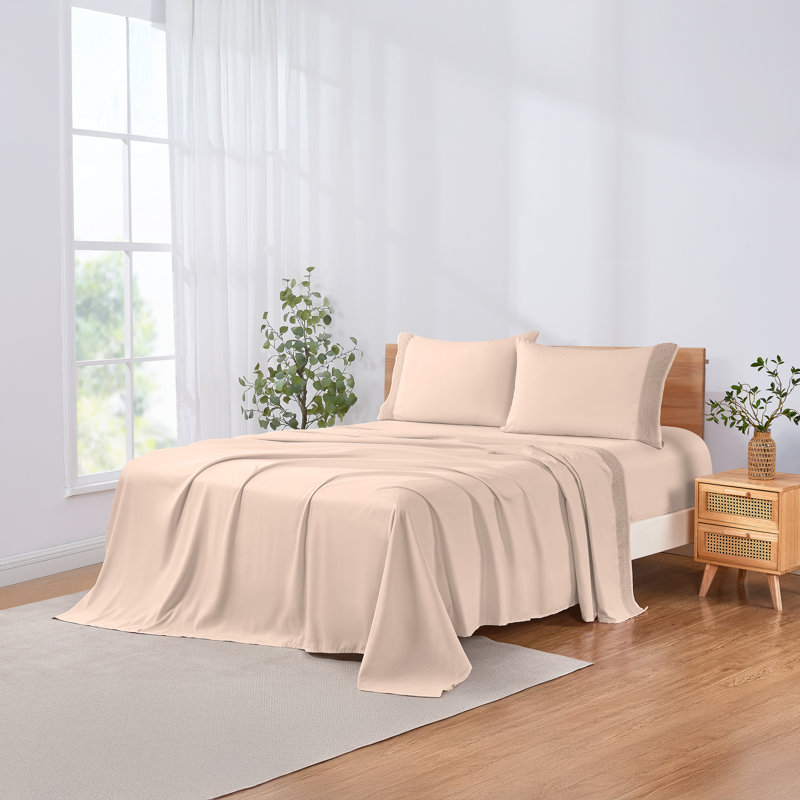 Ensemble de draps en microfibre 4 pièces Modern, Ensemble de draps pour grand lit + un drap-housse , Rougir