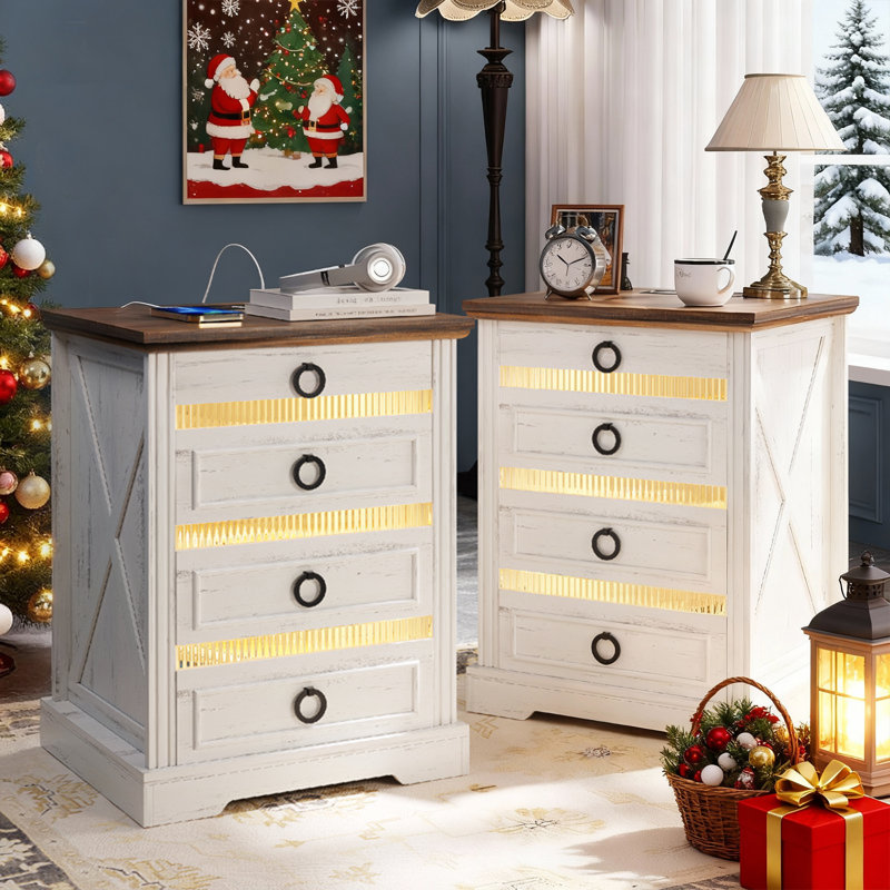 Pasadena 4 - Drawer Nightstand, Antique White/Brown