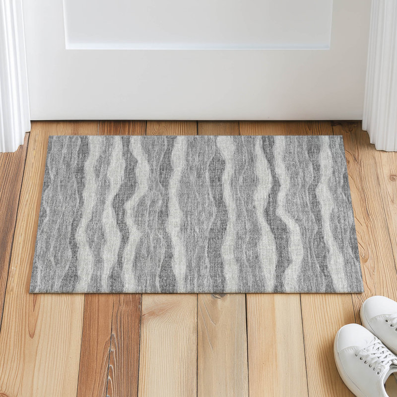 Machine Washable Indoor/Outdoor Chantille ACN2849 Stripes Rug, Pewter, 1'8" x 2'6"