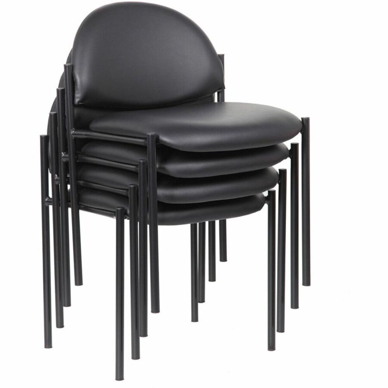 Black Vinyl Armless Stacking Guest Chair with Metal Frame