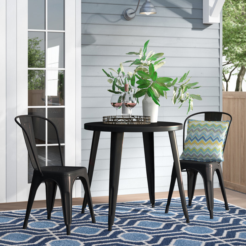 Brinson Round Steel Bistro Set, Black/Antique Gold, 17.5"