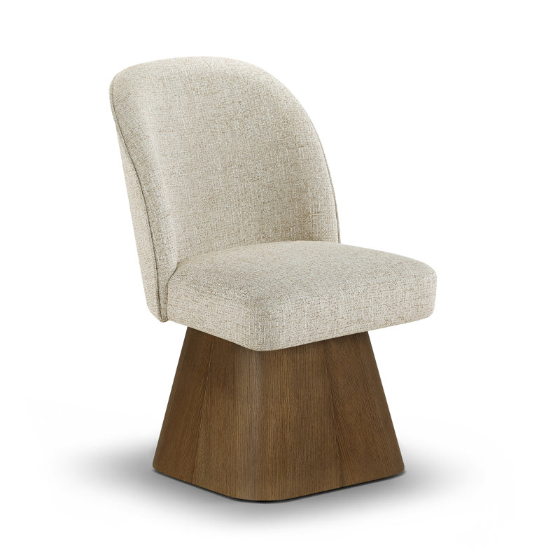 Chaise de salle à manger rembourrée Marlowe Arachne, Beige Linen Textured Fabric, Noyer