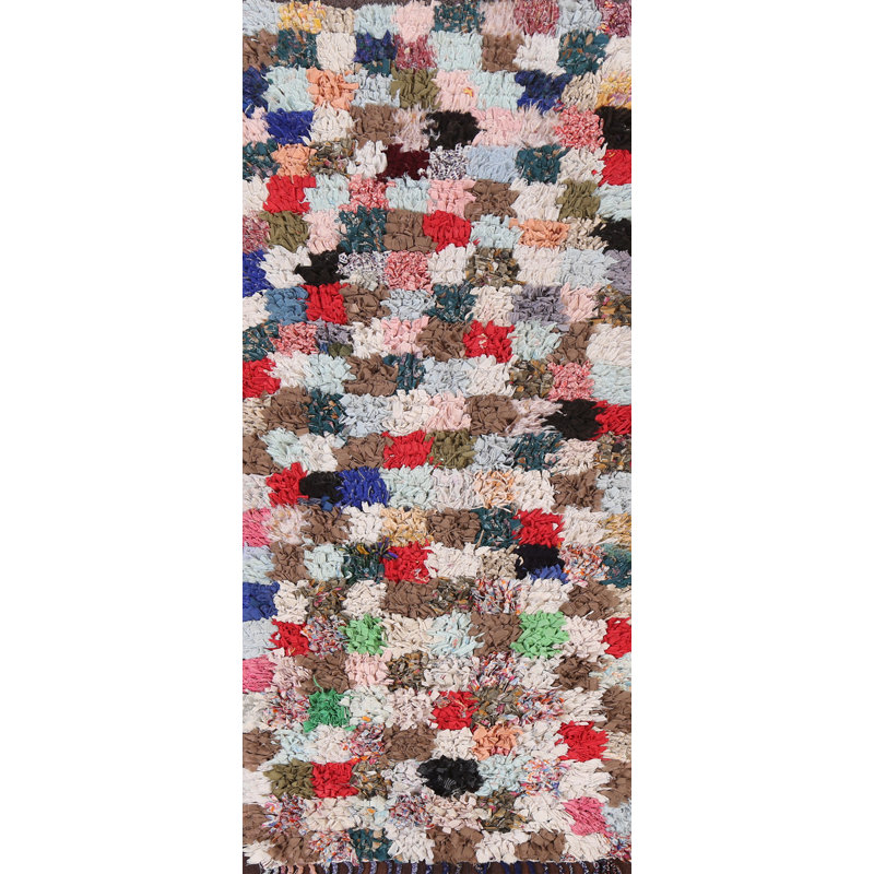 Tapis multicolore en coton noué à la main 2 pi 6 po x 6 pi 3 po One-of-a-Kind