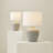 Takefumi Linen Drum Lamp Shade Stone Grey Ribbed Ceramic Small Table Lamp with Bulb-2094393056