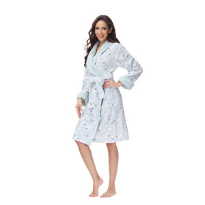 Fishers Finery Women's Short Cotton Terry Kimono Bathrobe With Pockets (Pink, L