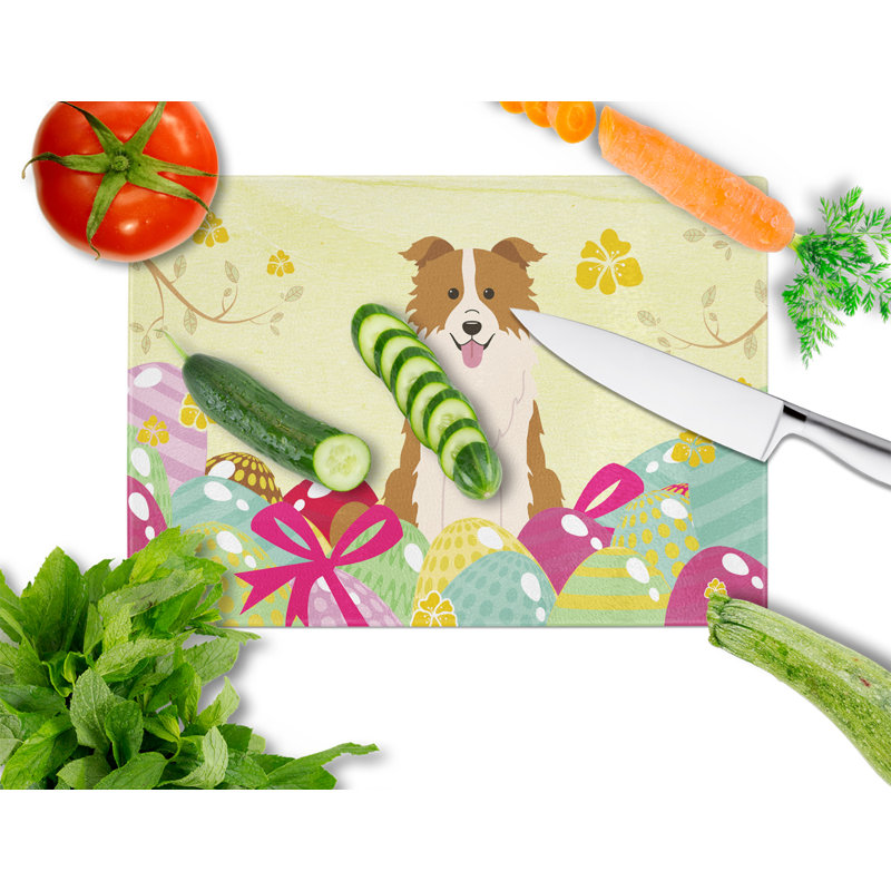 The Holiday Aisle Saroyan Glass Border Collie Cutting Board, Red/White