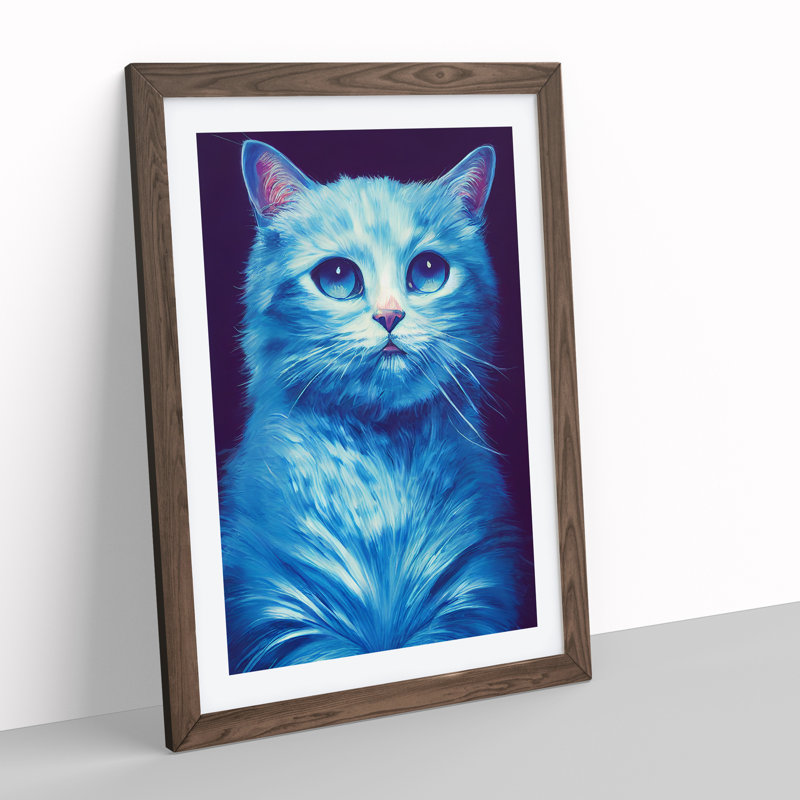 Young Cat - Single Picture Frame Painting, 46cm H x 34cm W x 2cm D, Walnut