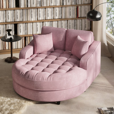 Oversized Chenille Chaise Lounge Sofa With Tufted Seat, Detachable Back & Seat Cushions, Includes 2 Throw Pillows For Adjustable Comfort by Lark Manor