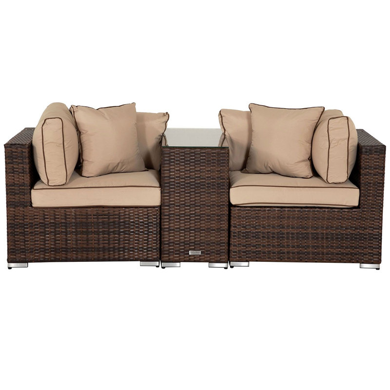 Finch 2 Seater Rattan Sofa Set, Chocolate/Coffee Cream