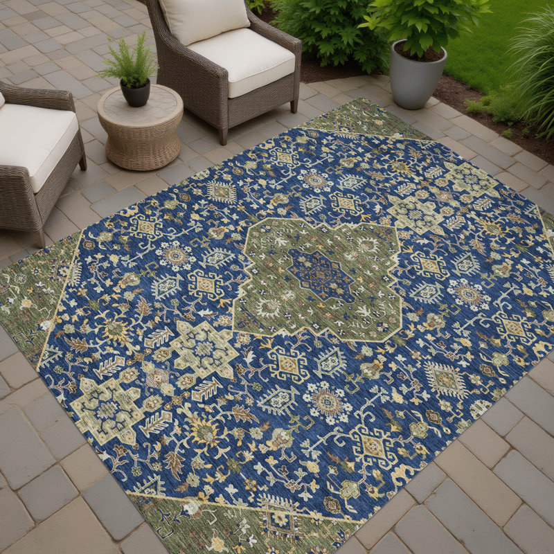 Machine Washable Indoor/Outdoor Chantille ACN2714 Global Rug, Navy, 9' x 12'