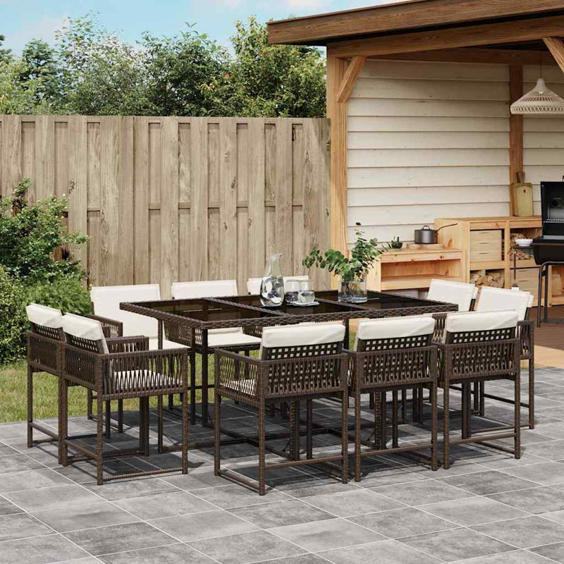 Patio Dining Set with, Cream White, Brown, 73cm H x 165cm W x 106cm D