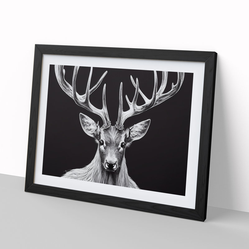 Picturesque Stag Deer - Single Picture Frame Print, Black Framed, 46cm H x 64cm W x 2cm D