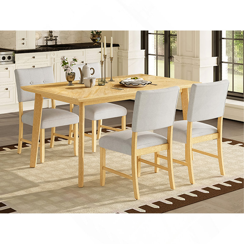 5 Piece Dining Room Table Set, Rustic Farmhouse Dining Room Rectangular Table With 4 Upholstered Chairs, Solid Wood Kitchen Dining Table Set For4 Persons