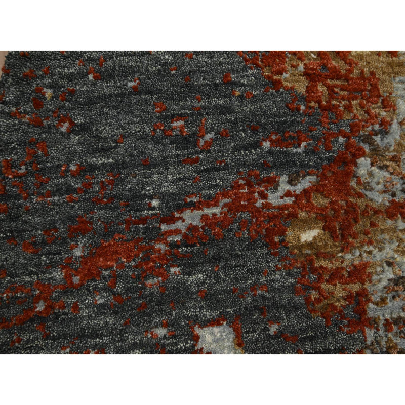 Tapis rond en laine noué à la main 6 pi 2 po x 6 pi 2 po à motif galactique brun