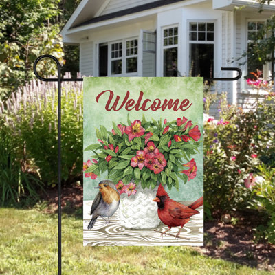 Drapeau «Welcome Cardinal Bird» et bouquet de printemps 28 po x 40 po
