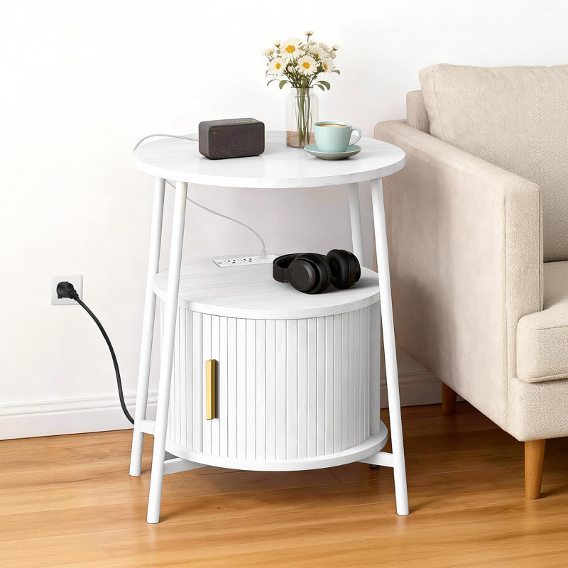 End Tables Side Table With Storage, Fluted Nightstand With Charging Station, Small Mid-century Modern Bedside Tables, Side Table For Small Space Living Room Bedroom Sofa Couch
