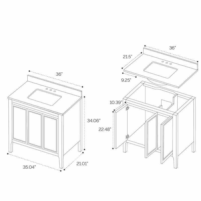 Province 36" Freestanding Standard Single Bathroom Vanity with Top, Black, Gold