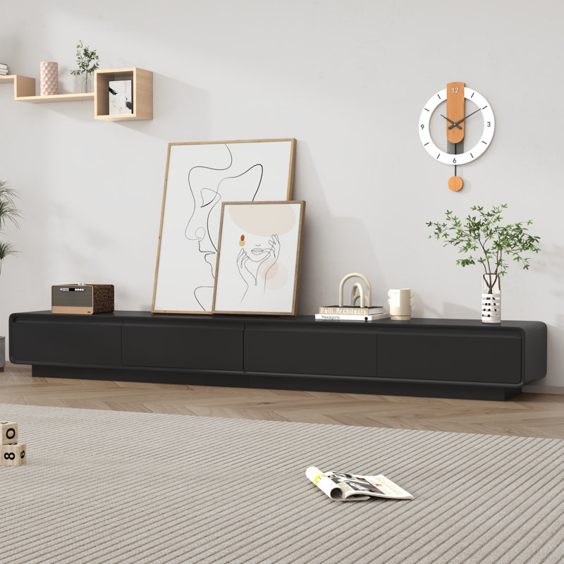 Wall-Mounted/Floor Standing TV Stand For Tvs Up To 100", Floating Media Console With 2 Drawers And 2 Cabinets, Black
