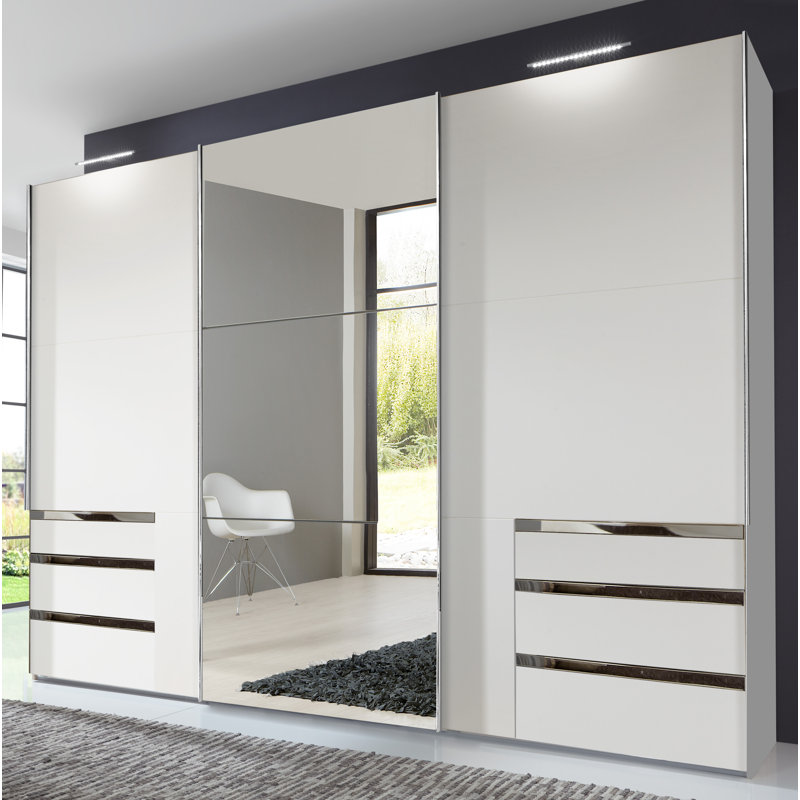 Barbuda 3 Door Manufactured Wood Wardrobe, 216cm H x 300cm W x 65cm D, White