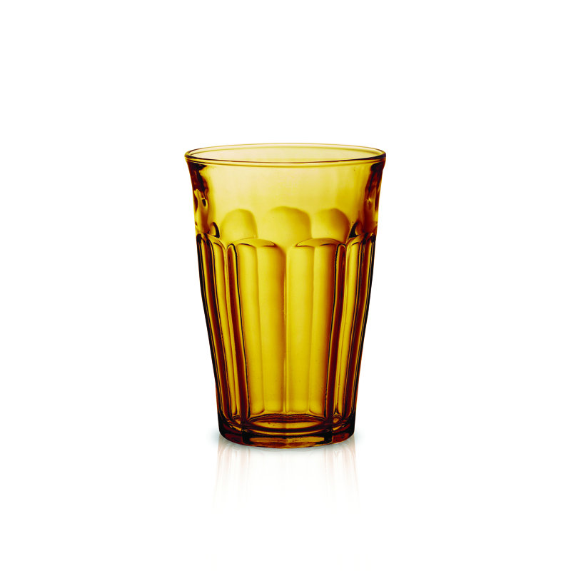 Amber Ribbed Glass Tumbler Set of 6, 12.13 oz