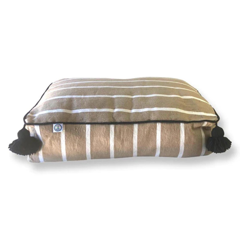 Lit pour chien en coton rayé, Beige / blanc / noir